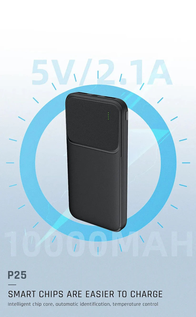 Jellico P25 10000mAh Power bank, Dual USB + PD Type-C, With LED Indicator_Black
