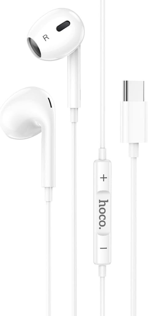 Hoco M101 Max - Crystal Grace Wire-Controled Digital Earphones With Microphone, Plug: Type-C, Cable Length: 1.2m, Compatible With Huawei Xiaomi OnePlus iPad Pro/iPad Air With Type-C Interface - White
