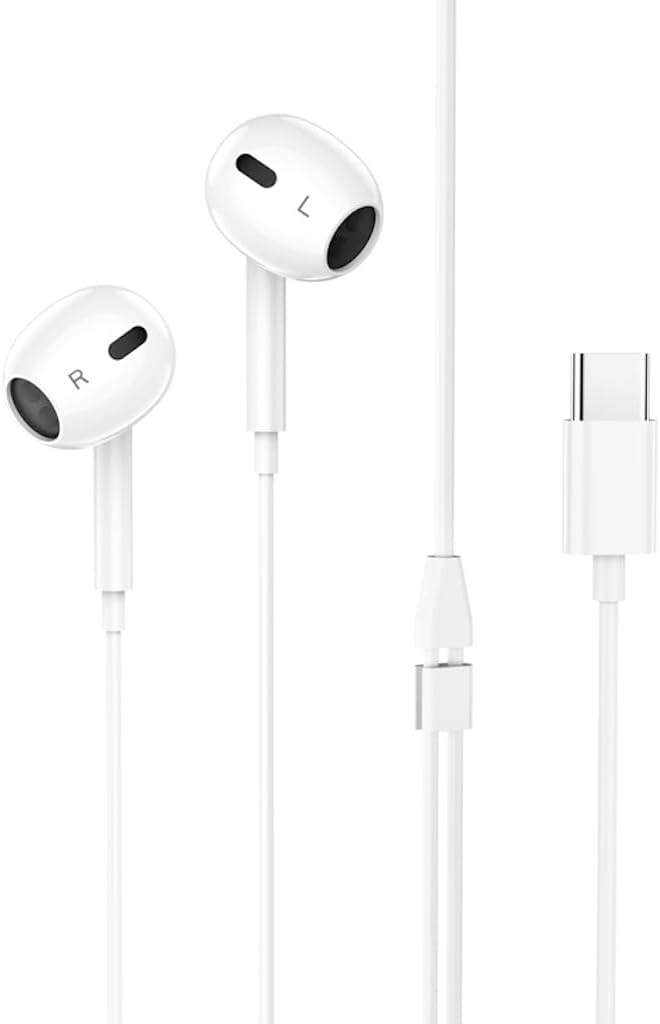 Hoco M101 Max - Crystal Grace Wire-Controled Digital Earphones With Microphone, Plug: Type-C, Cable Length: 1.2m, Compatible With Huawei Xiaomi OnePlus iPad Pro/iPad Air With Type-C Interface - White