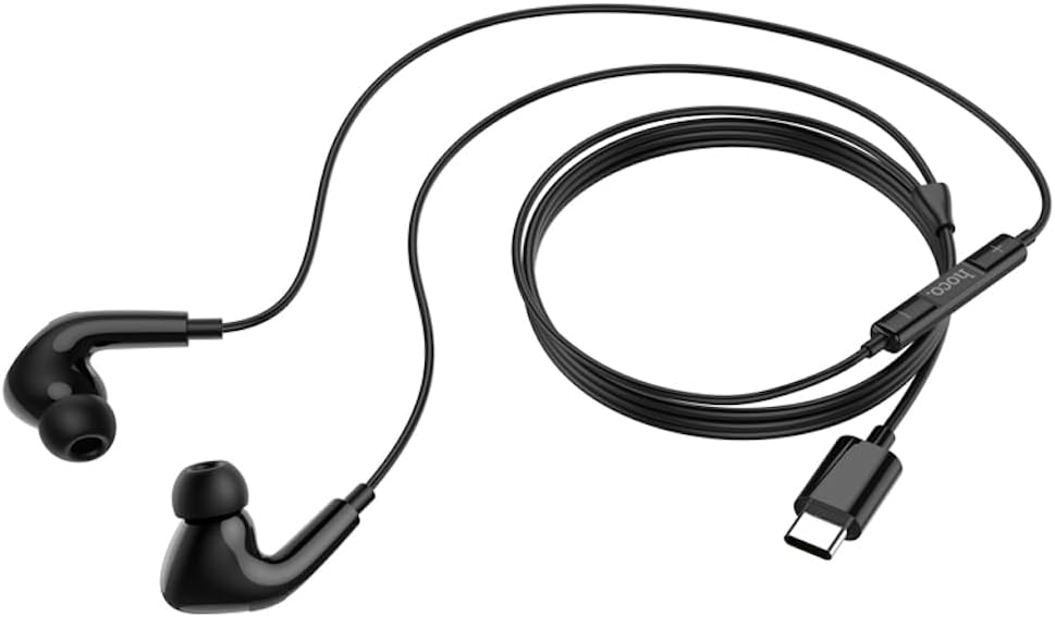 Hoco M101 Pro - Crystal Sound Wire-Controlled Digital Earphones With Microphone, Plug: Type-C, Cable Length: 1.2m, Compatible With Huawei Xiaomi OnePlus iPad Pro/iPad Air With Type-C - Black, Wired