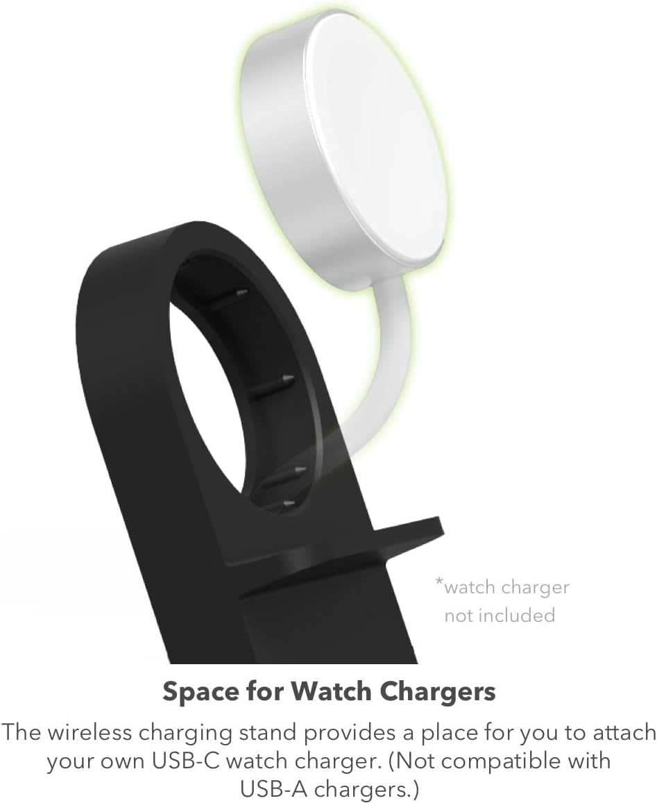 mophie Wireless Charging Stand+ Wireless Charging Stand and pad with USB-A Port. for AirPods, Apple Watch, iPhone, Samsung Galaxy, Qi-Enabled Devices