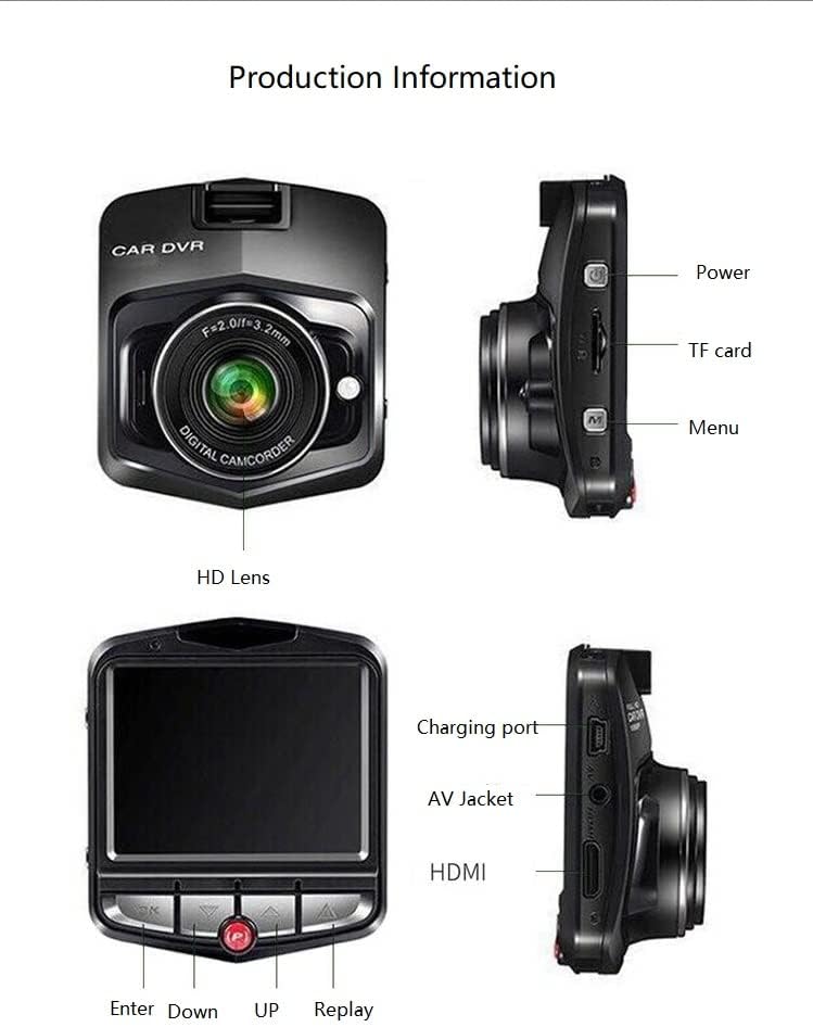 Vehicle blackbox DVR,Dash Camcorder, 1080P Full HD Dash Cam, 2.4 inch Screen, Dual Lens, 5 Meters Cable to Rear Camera,Night Vision, 170° Wide Angle, Loop Recording