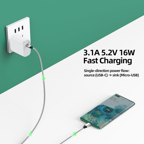 USB C to Micro USB Cable 1ft, 16W Charging & 480Mbps Data Transfer USBC Type C to MicroUSB Cord Braided Male to Male USB-C 2.0 30.5cm for Old Android Phone Kindle PS4 Xbox One and More