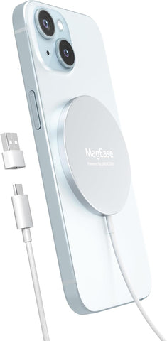 Magnetic Wireless Charger,MagEase 15W Wireless Charger Magnetic Compatible with iPhone 16 15 14 13 12 Series and AirPods 3/2/Pro, Charging Pad with USB-C Cable and USB-A Converter (White)