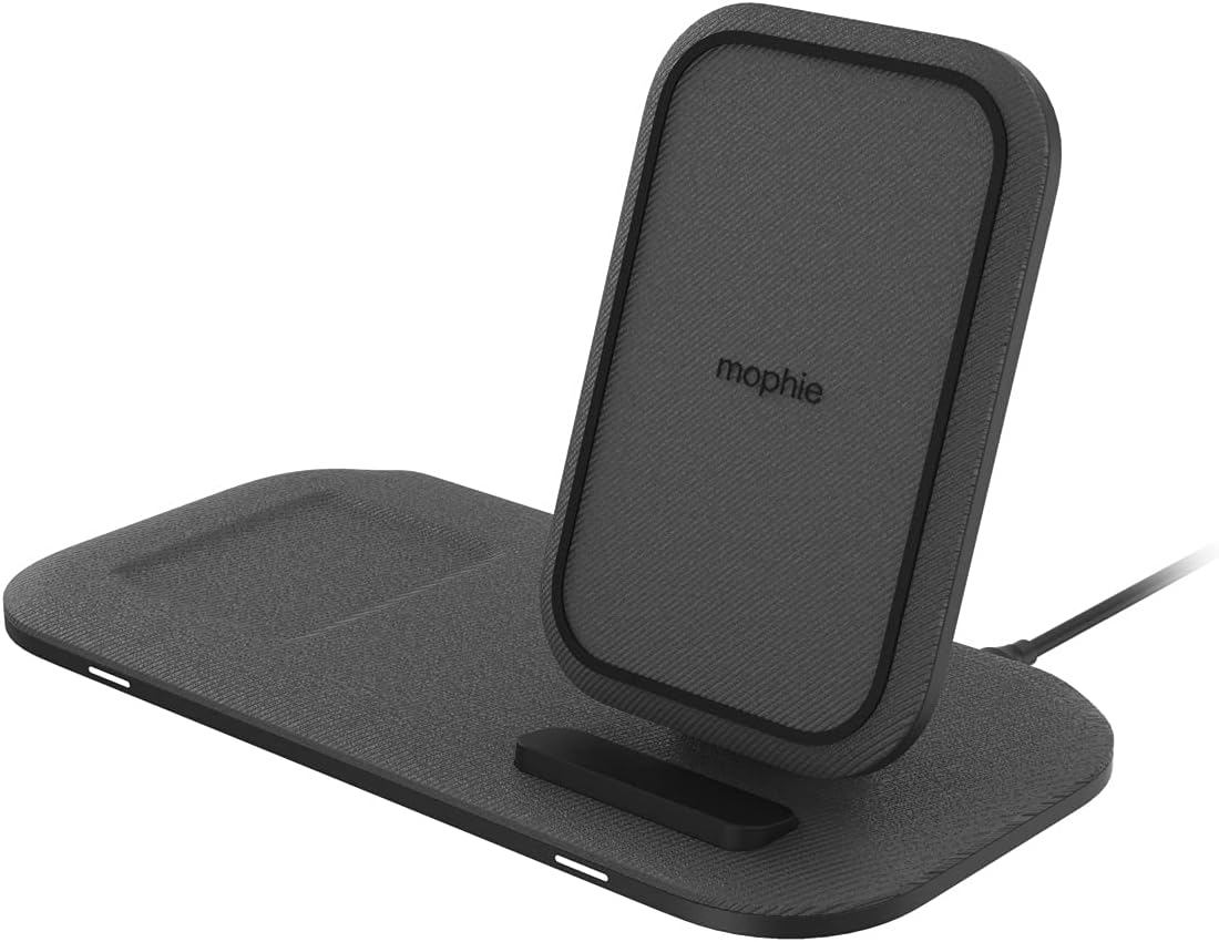mophie Wireless Charging Stand+ Wireless Charging Stand and pad with USB-A Port. for AirPods, Apple Watch, iPhone, Samsung Galaxy, Qi-Enabled Devices