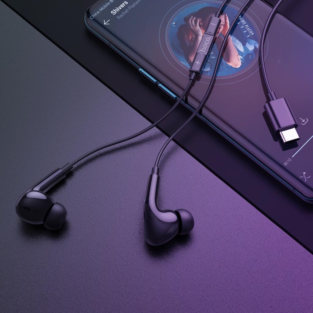 Hoco M101 Pro - Crystal Sound Wire-Controlled Digital Earphones With Microphone, Plug: Type-C, Cable Length: 1.2m, Compatible With Huawei Xiaomi OnePlus iPad Pro/iPad Air With Type-C - Black, Wired
