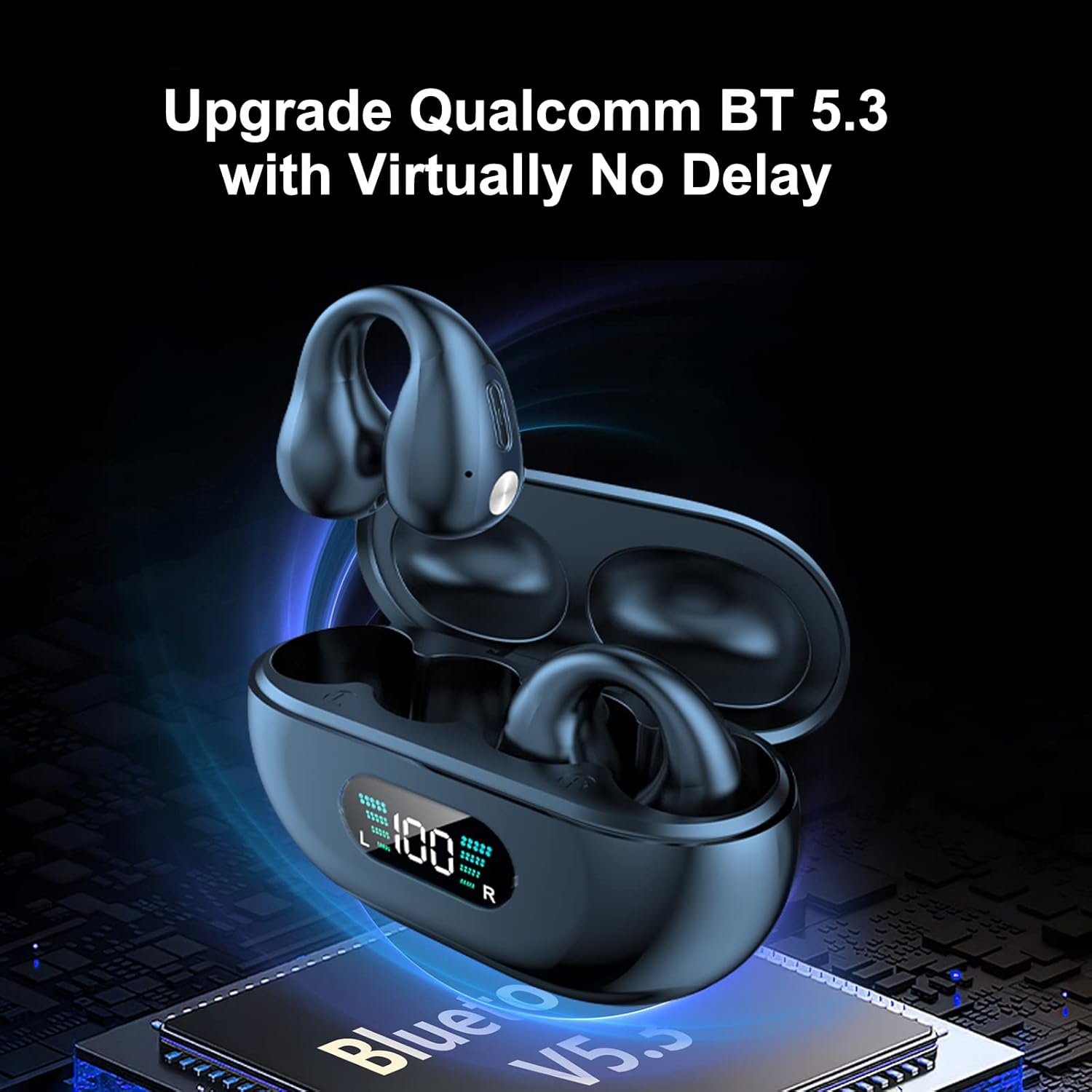 YYK-Q80 Wireless Earbuds Headphones with Earhooks Built-in 350mAh Battery Clip-on Earphone BT5.3 Headset with HiFi Stereo,BT headset