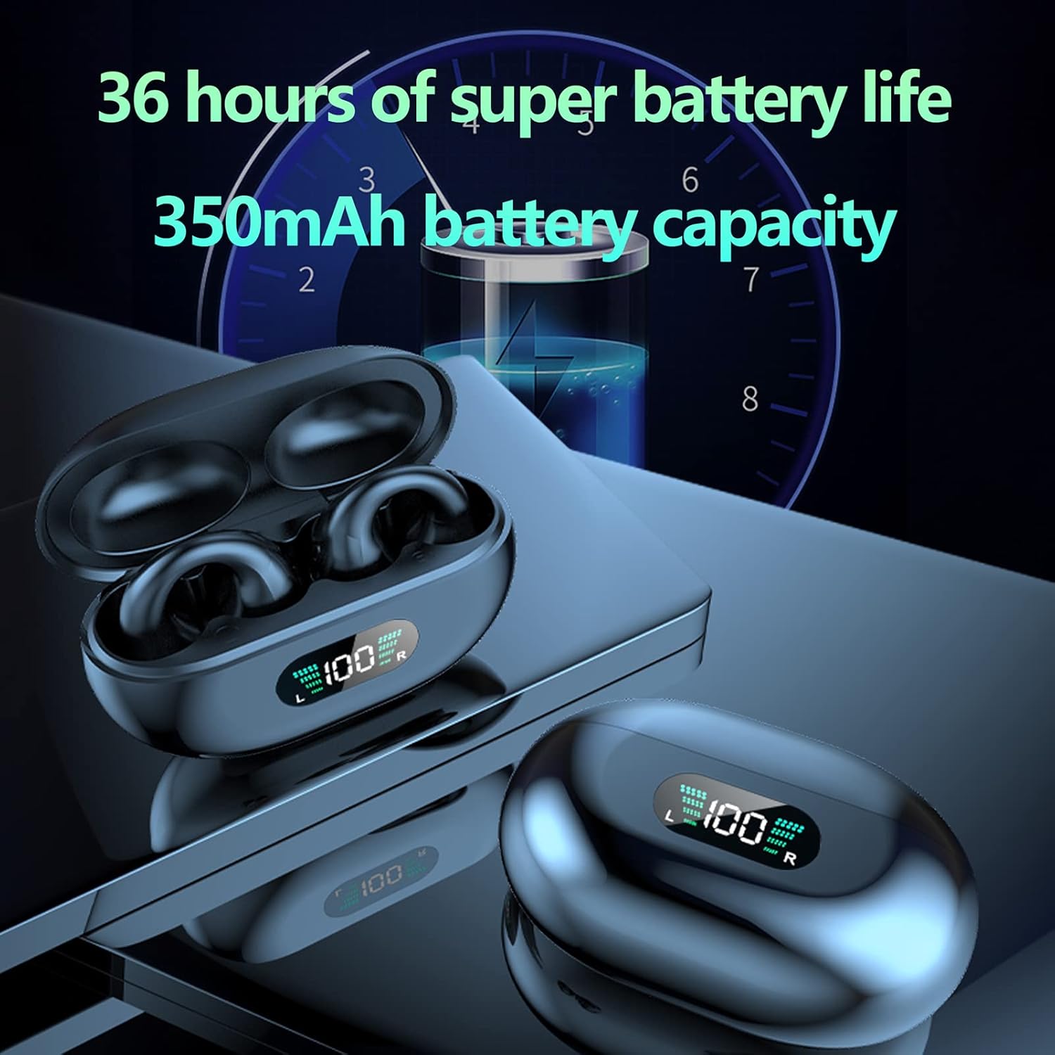 YYK-Q80 Wireless Earbuds Headphones with Earhooks Built-in 350mAh Battery Clip-on Earphone BT5.3 Headset with HiFi Stereo,BT headset