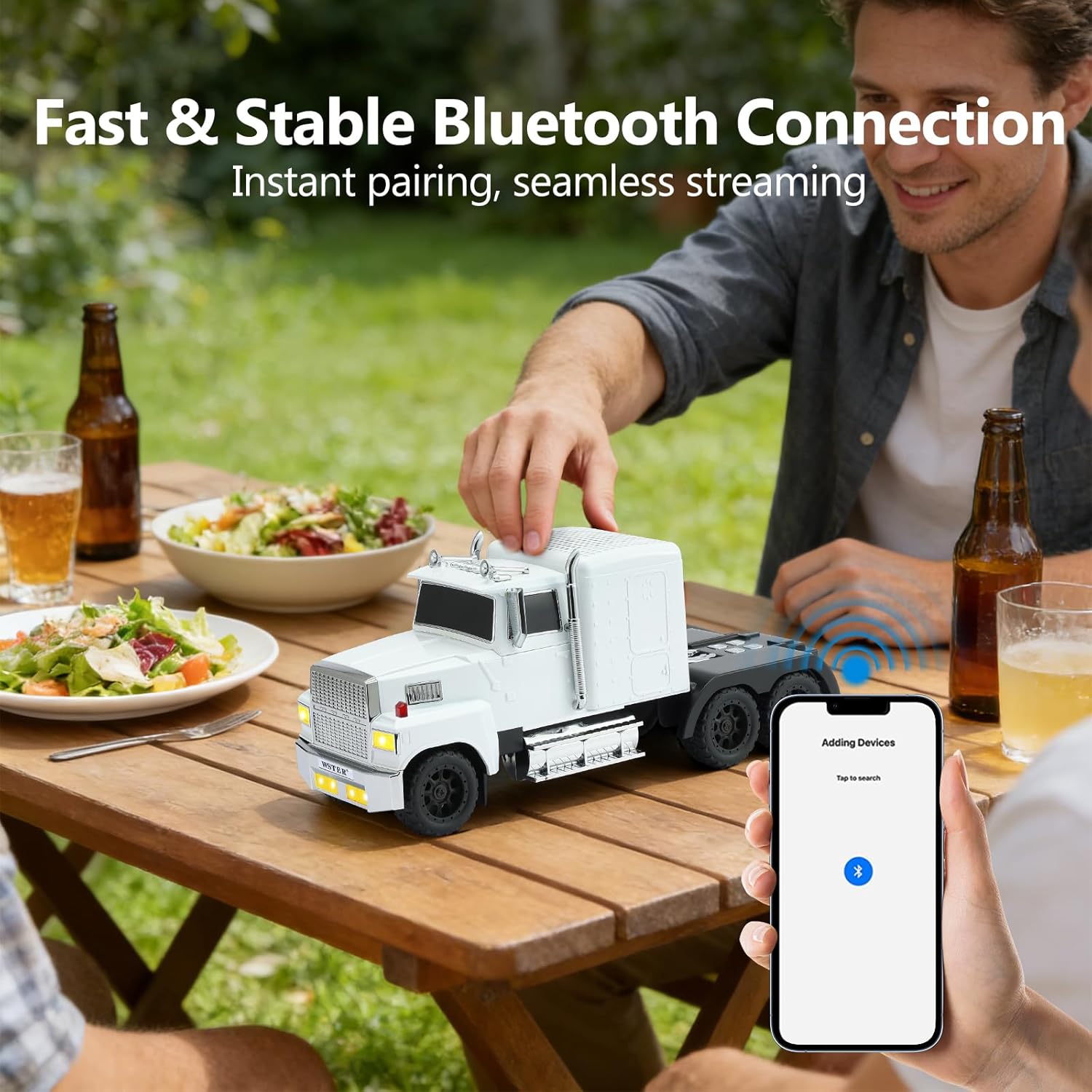 WS-570 Retro American Truck Model Bluetooth Replica Speaker – Portable HD Sound, TWS Stereo,FM Radio,LED Party Lights,Built-in Microphone Hands-Free,Surprise Portable Gift for Car Enthusiasts(White)