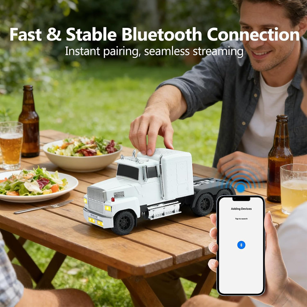 WS-570 Retro American Truck Model Bluetooth Replica Speaker – Portable HD Sound, TWS Stereo,FM Radio,LED Party Lights,Built-in Microphone Hands-Free,Surprise Portable Gift for Car Enthusiasts(White)
