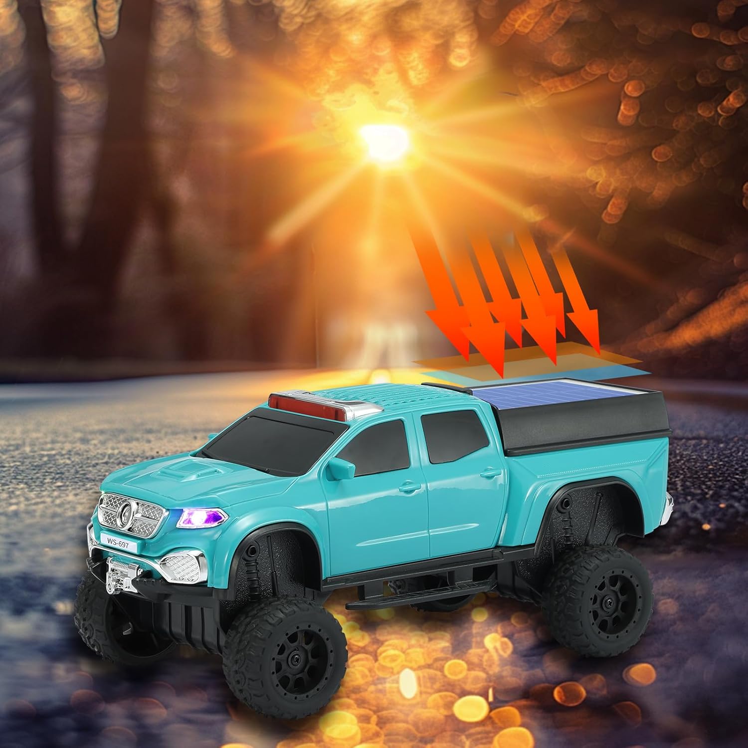 WSTER WS-697 Pickup Truck Bluetooth Replica Speaker – Solar Wireless Car Speaker with LED Lights, TWS Stereo, FM Radio, USB/TF Playback, Hands-Free Call, Type-C Charging, Microphone (Green)