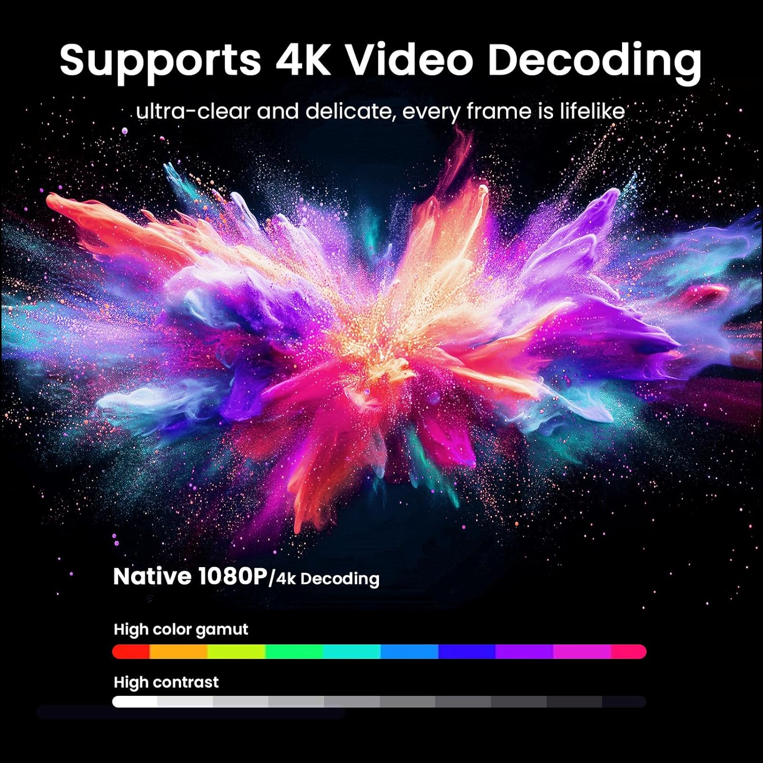 Mini Smart Projector, Portable Projector with WiFi and Bluetooth, HAPPRUN 4K Full HD Home Theater with 270° Stand, Dolby Sound, Built-in Apps,Compatible with Phone & PC, Indoor & Outdoor Use