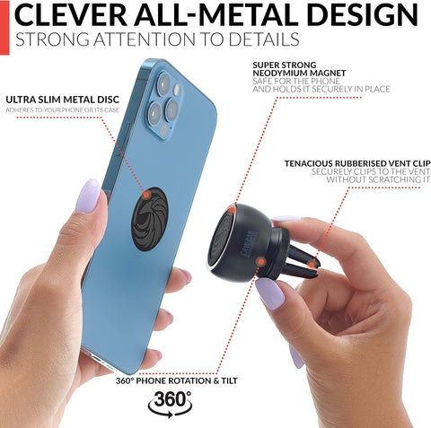 New 2025 Magnetic Air Vent Phone Mount for Car - for Any Smartphone (iPhone, Android Cell Phone, GPS) | Stylish All-Metal One-Hand & One-Sec Phone Car Holder, +100 to Safeness & Comfort