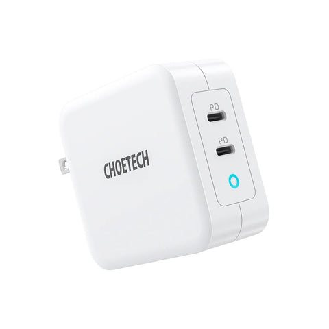 Choetech 100W USB C PD GaN Dual USB Type C Charger For MacBook and Phones with Type C to C Cable – White