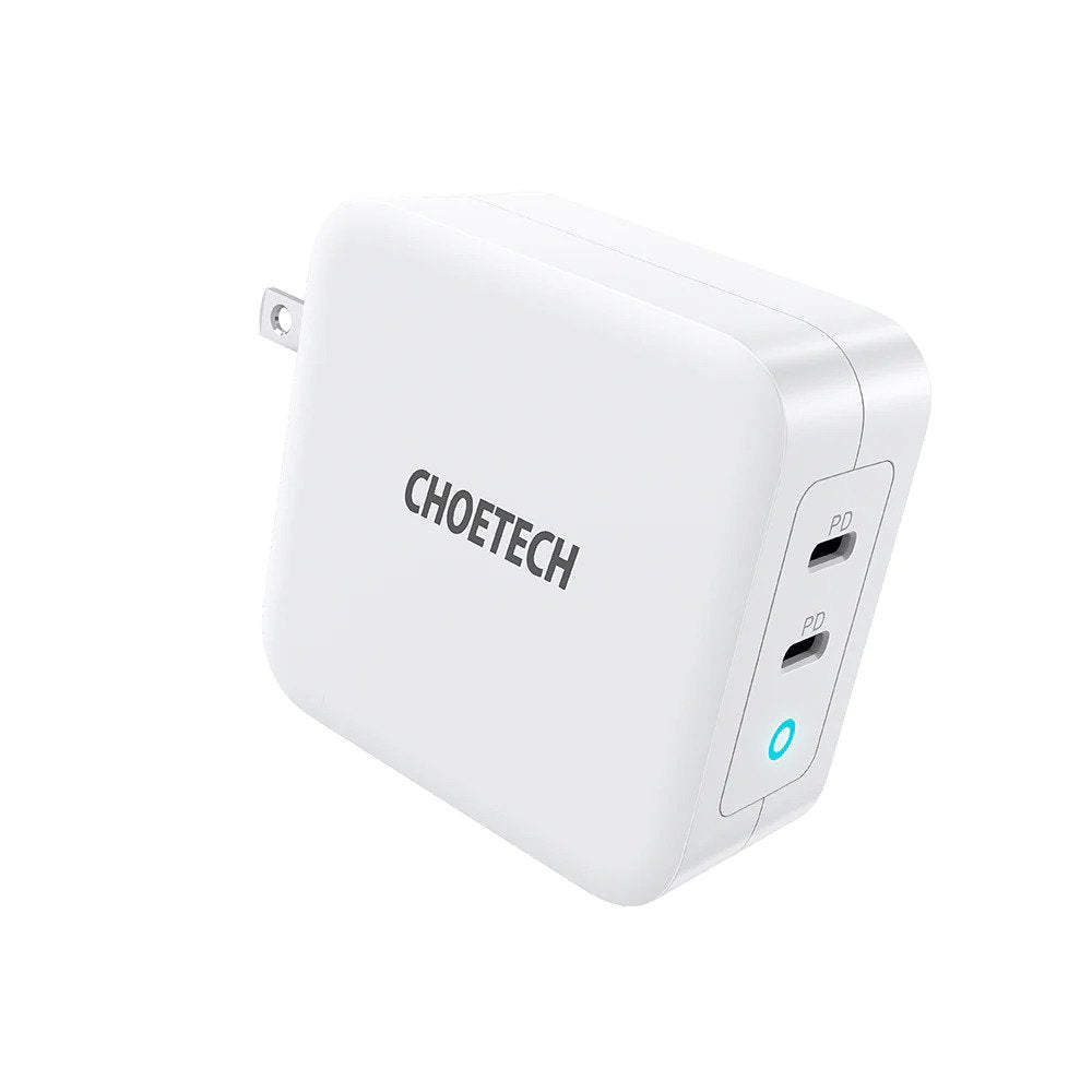 Choetech 100W USB C PD GaN Dual USB Type C Charger For MacBook and Phones with Type C to C Cable – White