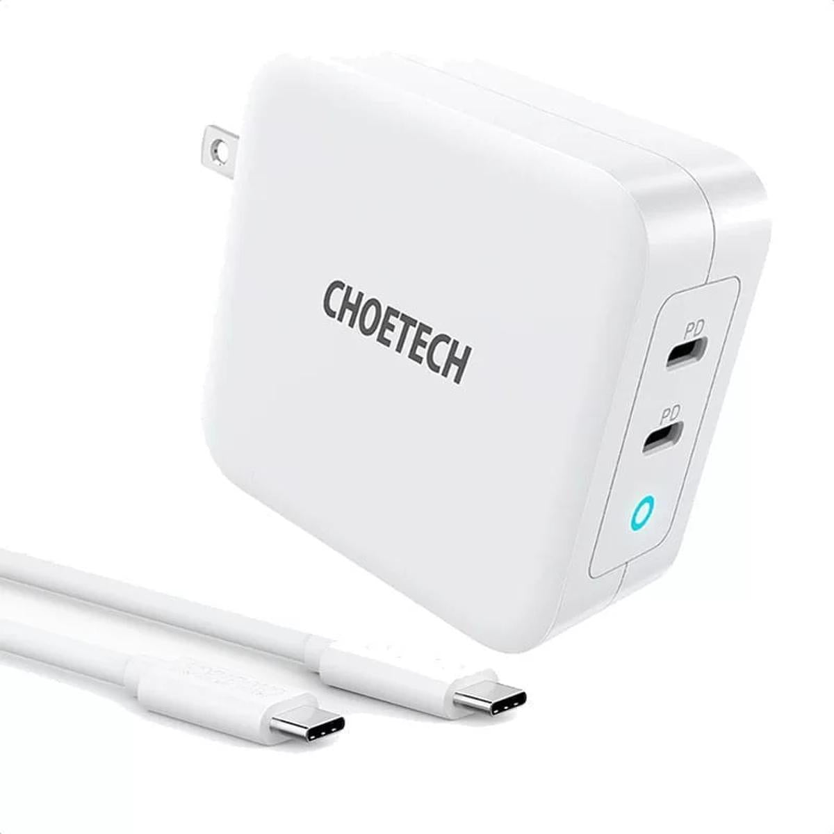 Choetech 100W USB C PD GaN Dual USB Type C Charger For MacBook and Phones with Type C to C Cable – White