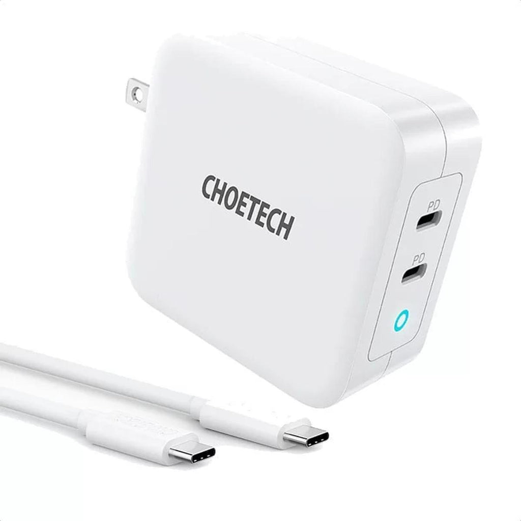 Choetech 100W USB C PD GaN Dual USB Type C Charger For MacBook and Phones with Type C to C Cable – White