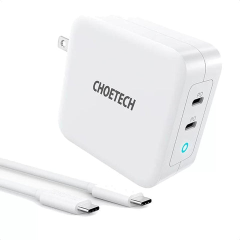 Choetech 100W USB C PD GaN Dual USB Type C Charger For MacBook and Phones with Type C to C Cable – White
