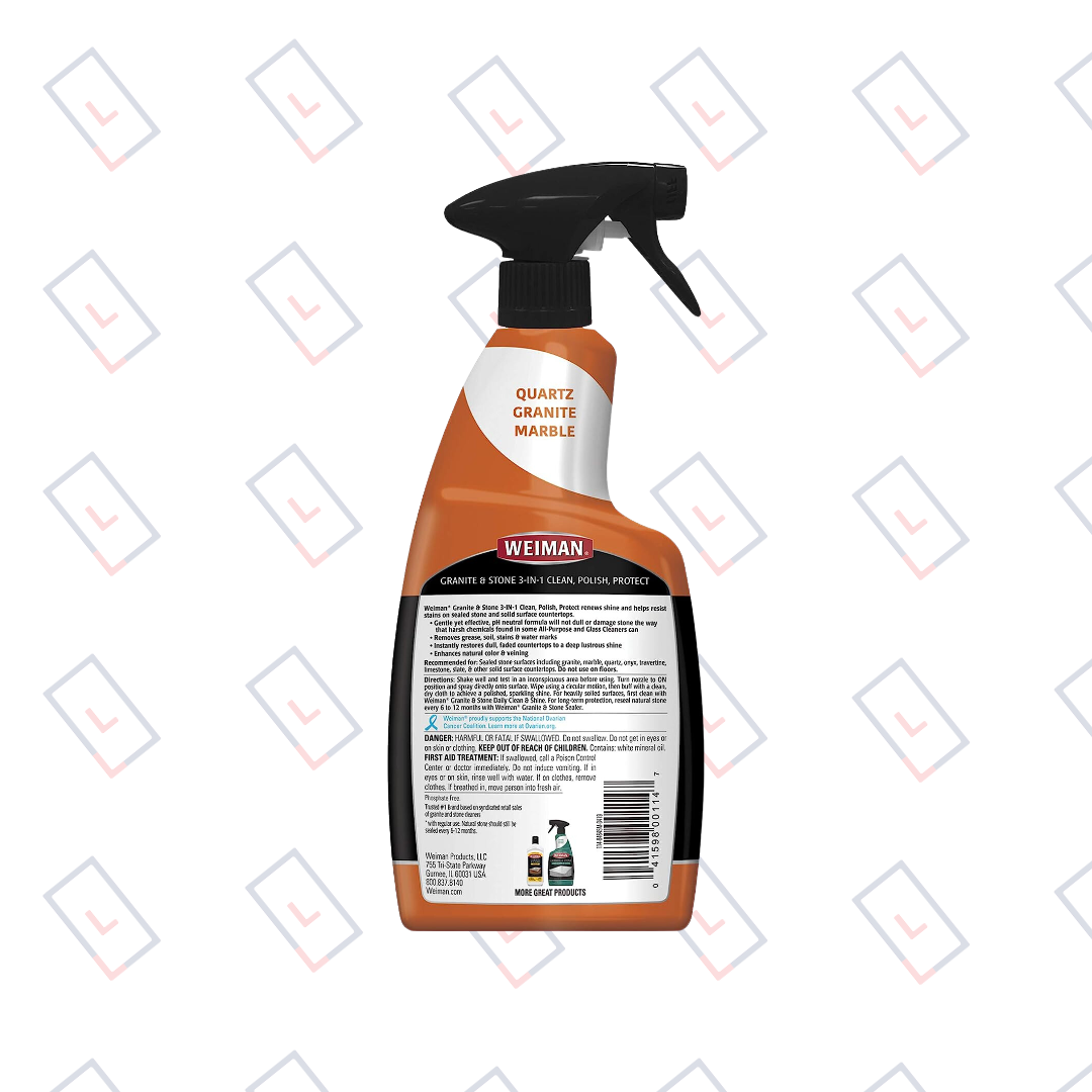 Weiman Granite Cleaner Polish and Protect 3 in 1 – 2 Pack – Streak-Free, pH Neutral Formula for Daily Use on Interior & Exterior Natural Stone