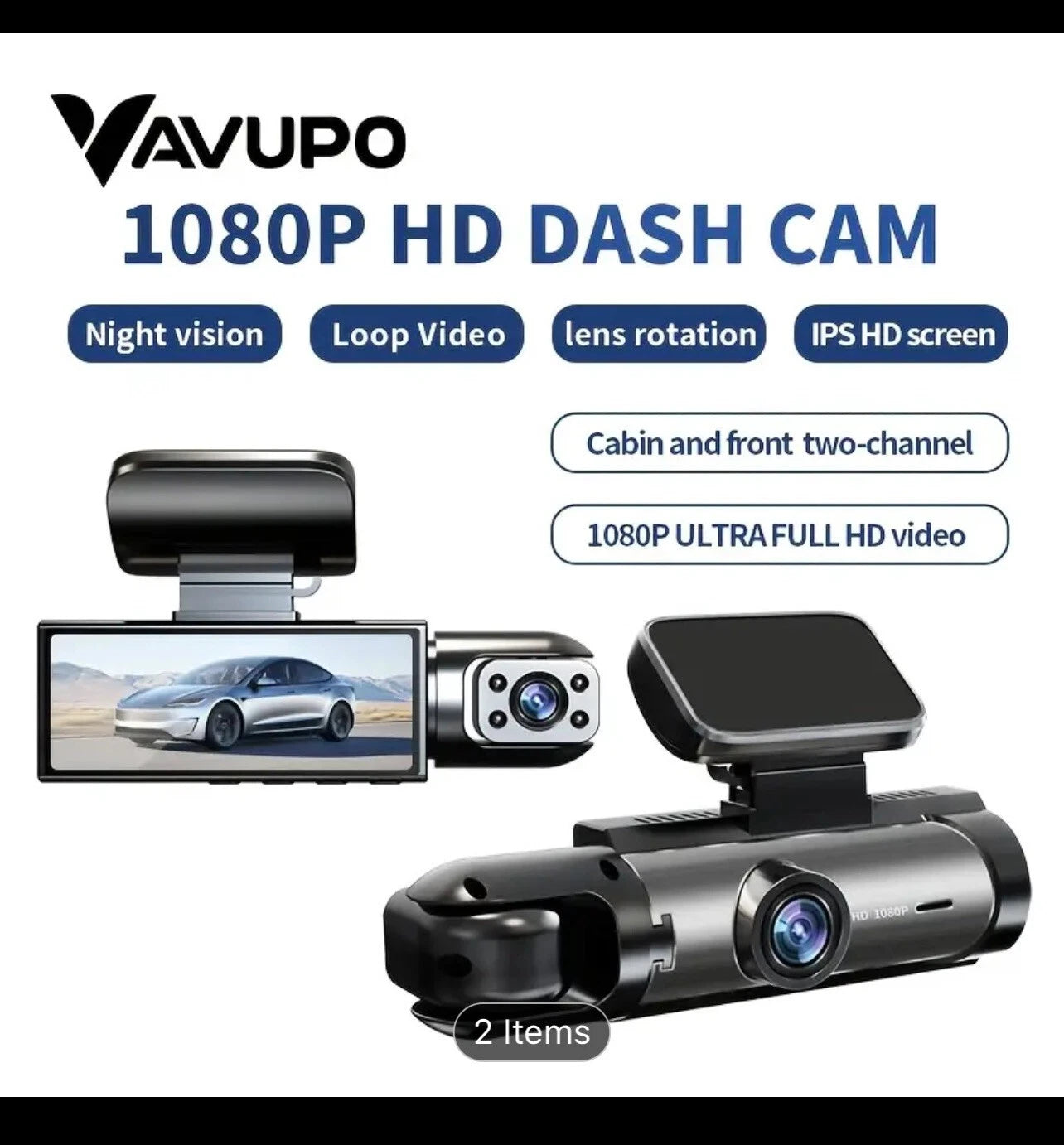 Vavupo Dual Dash Cam, 1080P HD with IR Night Vision